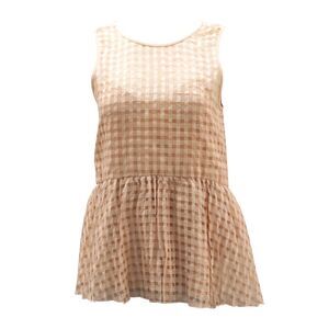 Tibi Checkered Peplum Top in Peach Rayon
